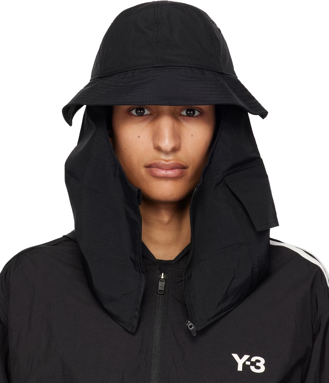 Y-3 black nylon bucket — packable utility